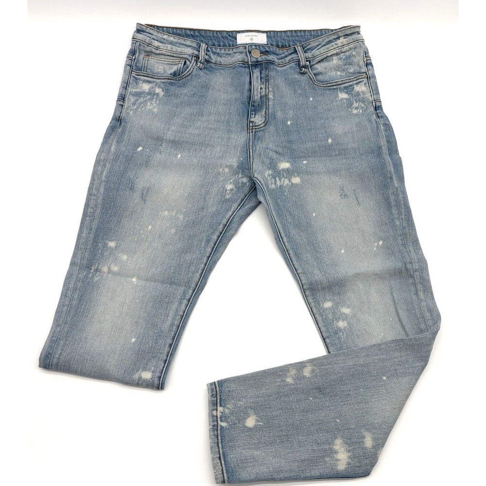 Lifted Anchors Jeans Light Wash Bleached Splatter Skinny - Mens 38